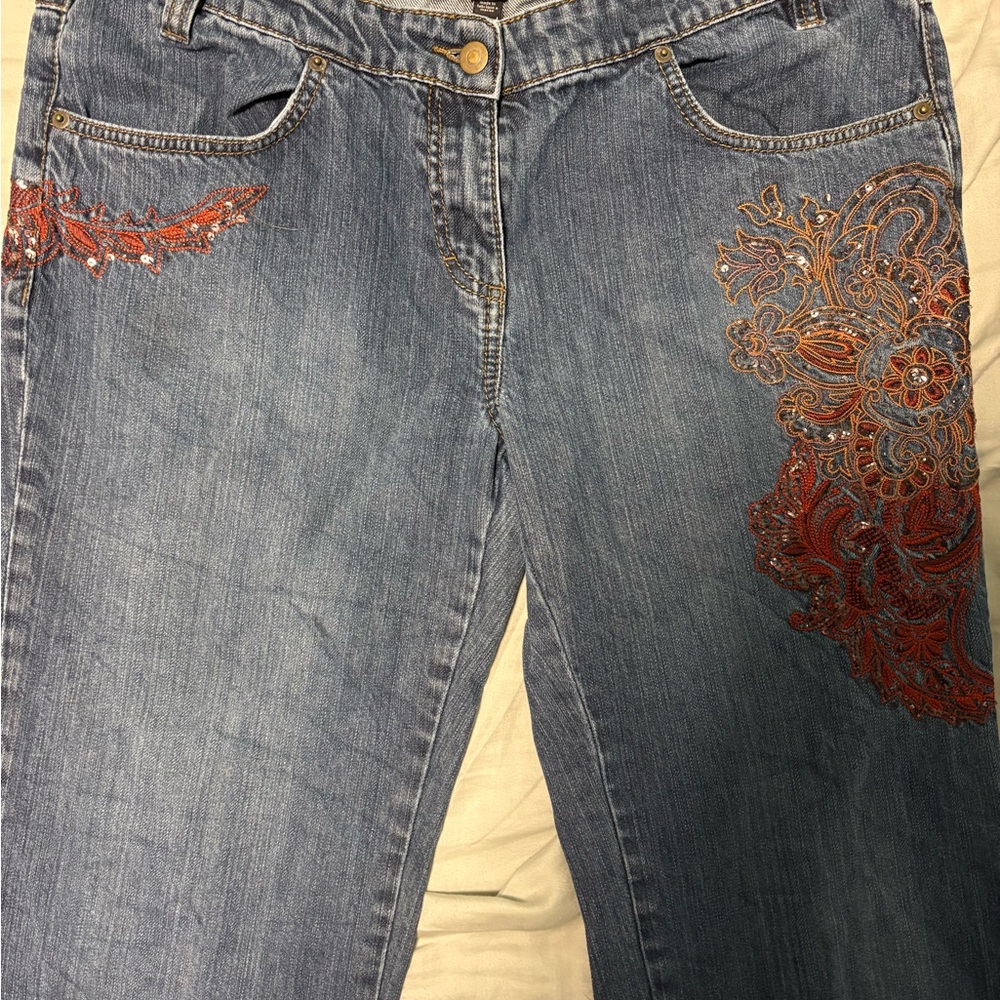 Esprit Blue Jeans with Orange and Red Embroidery
